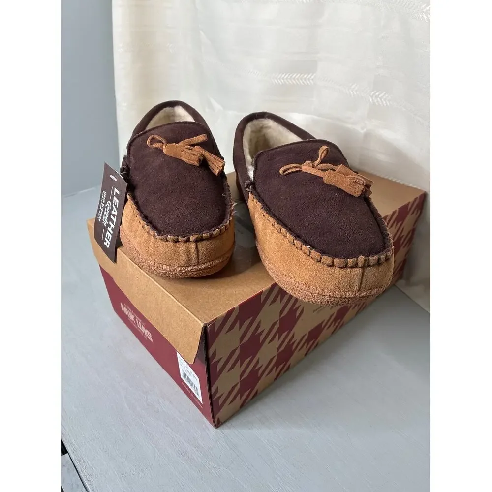 Muk Luks Talan Slippers Camel Genuine Leather Mens Size 9